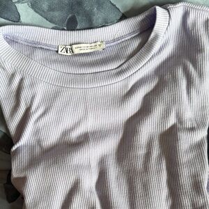 Zara Women's Light Purple Ribbed Long Sleeve Top